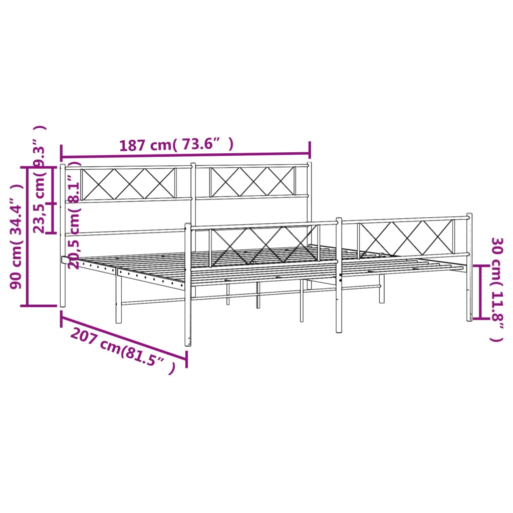 Metal Bed Frame without Mattress with Footboard Black 180x200cm