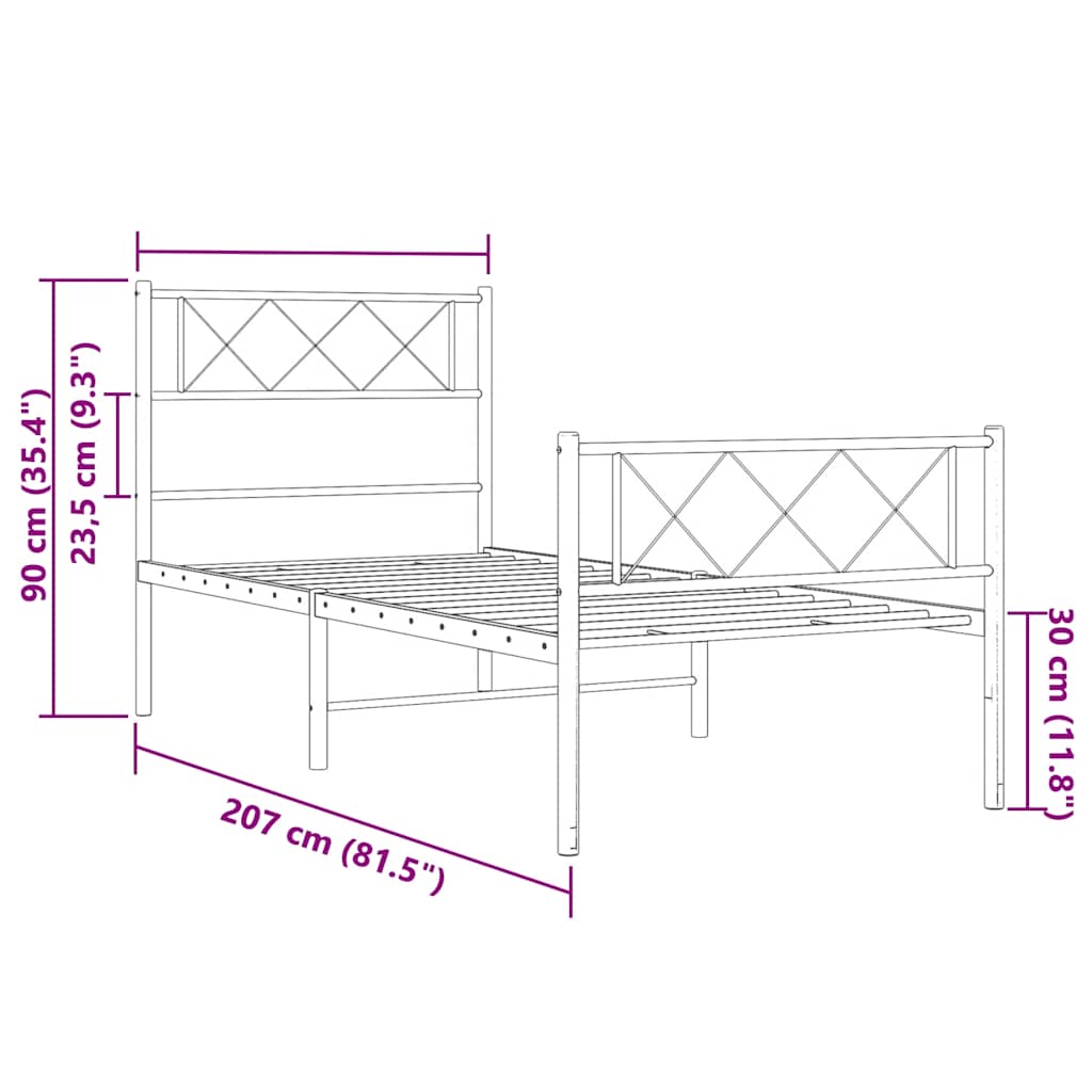 Metal Bed Frame without Mattress with Footboard White 100x200cm