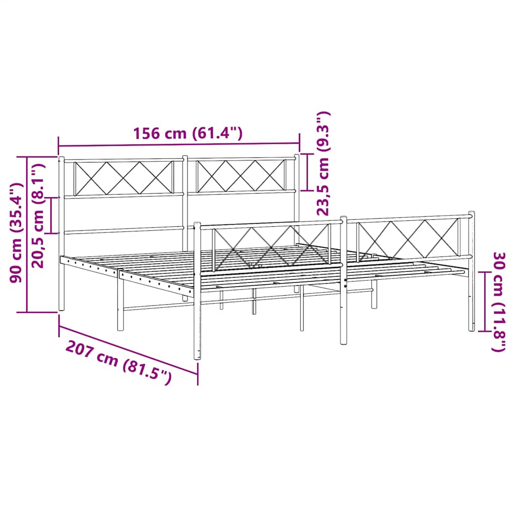 Metal Bed Frame without Mattress with Footboard White 150x200cm