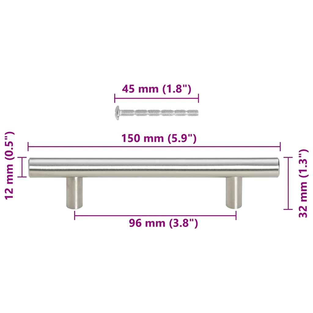 Cabinet Handles 10 pcs Silver Hole Centre 96 mm Overall Length 150 mm Stainless Steel