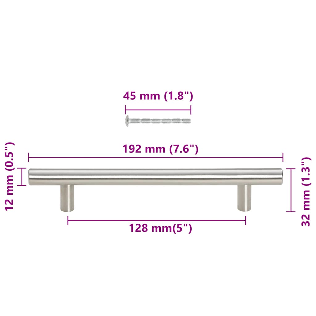 Cabinet Handles 10 pcs Silver Hole Centre 128 mm Overall Length 192 mm Stainless Steel