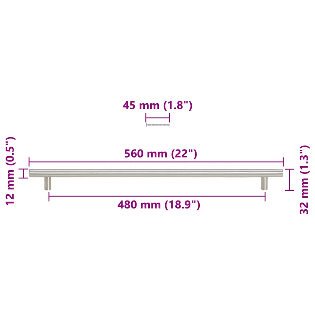 Cabinet Handles 5 pcs Silver 480 mm Stainless Steel