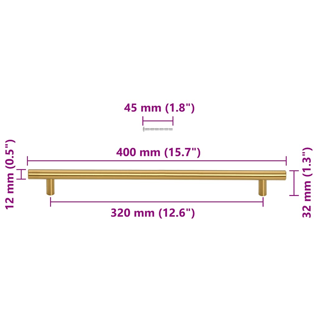 Cabinet Handle | Set of 5 | Gold | Stainless steel | 40 cm length