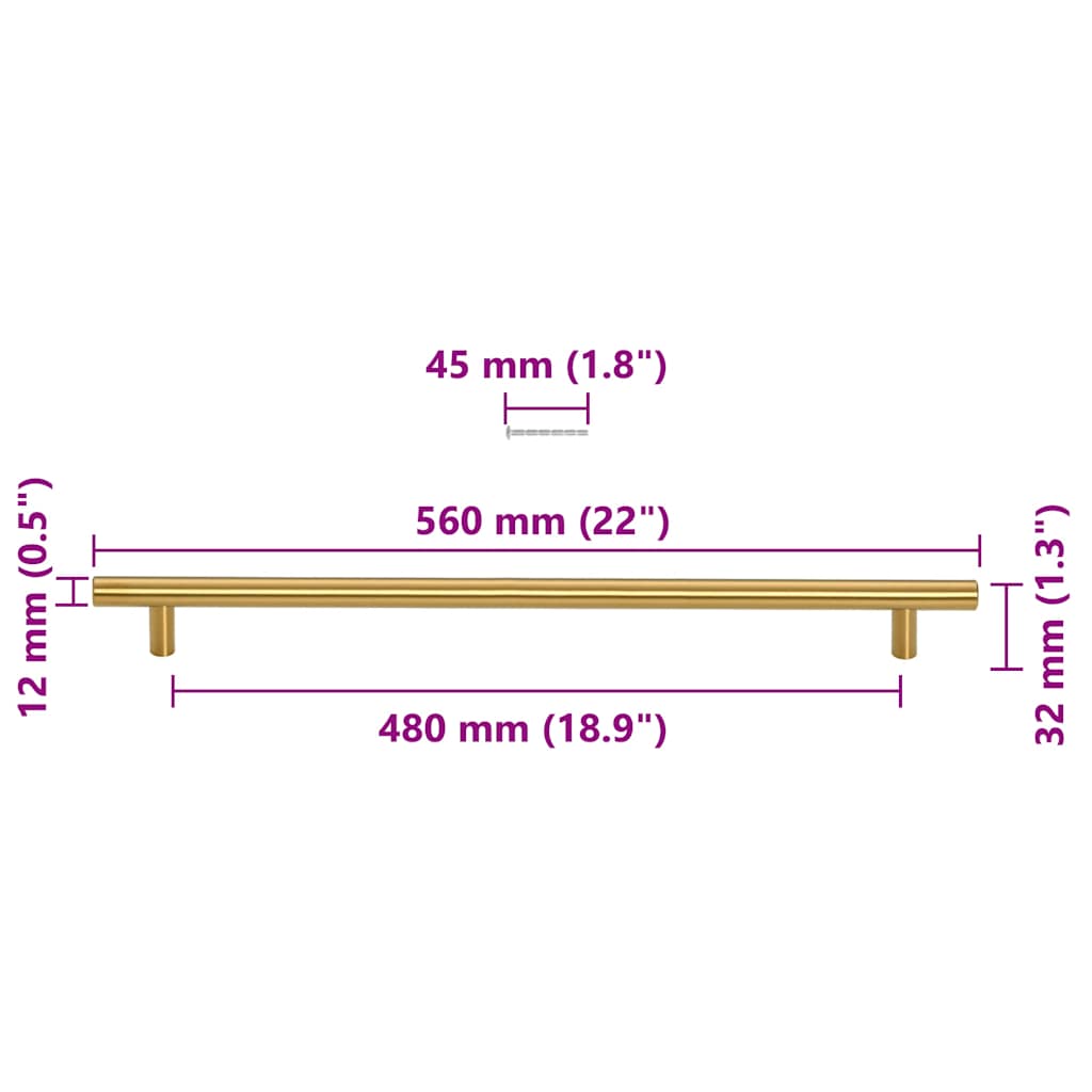 Cabinet Handle | Set of 5 | Gold | Stainless steel | Medium