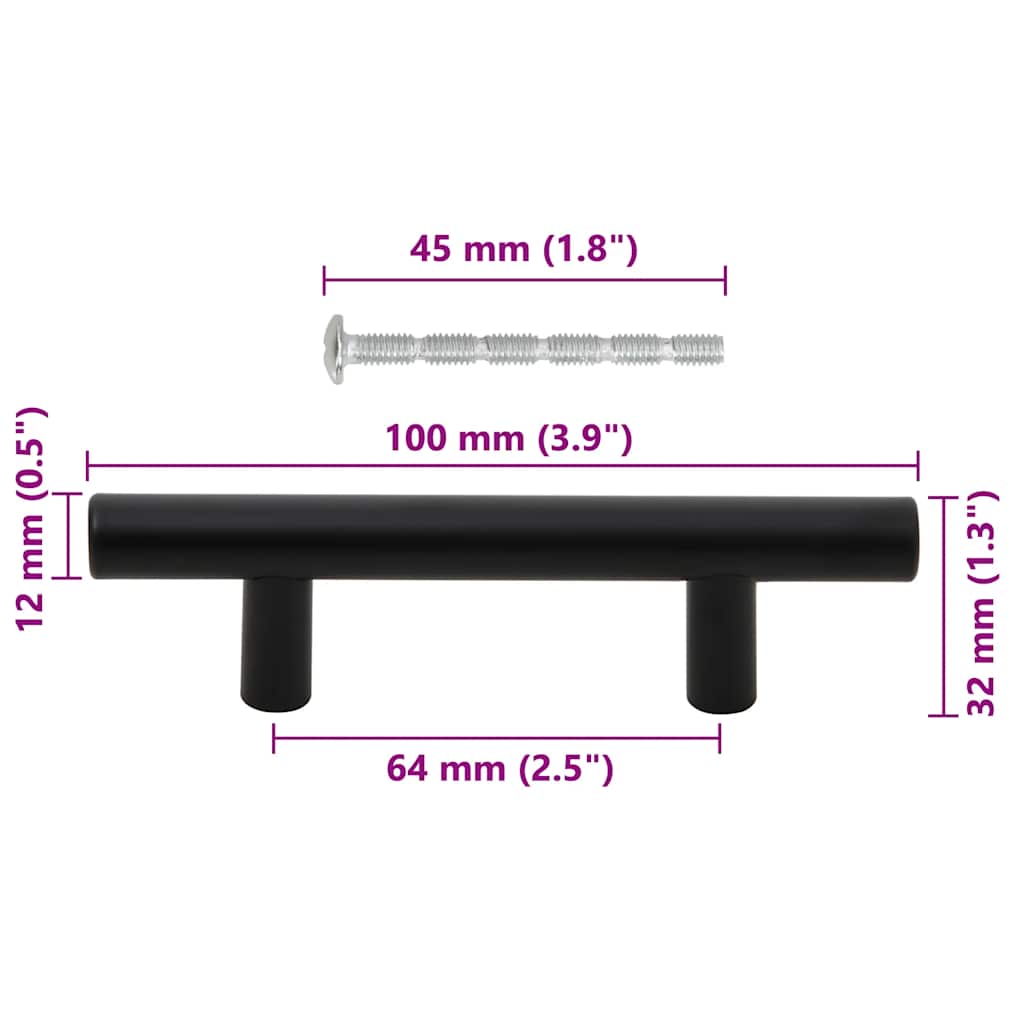 Cabinet Handles 10 pcs Black Hole Centre 64 mm Overall Length 100 mm Stainless Steel