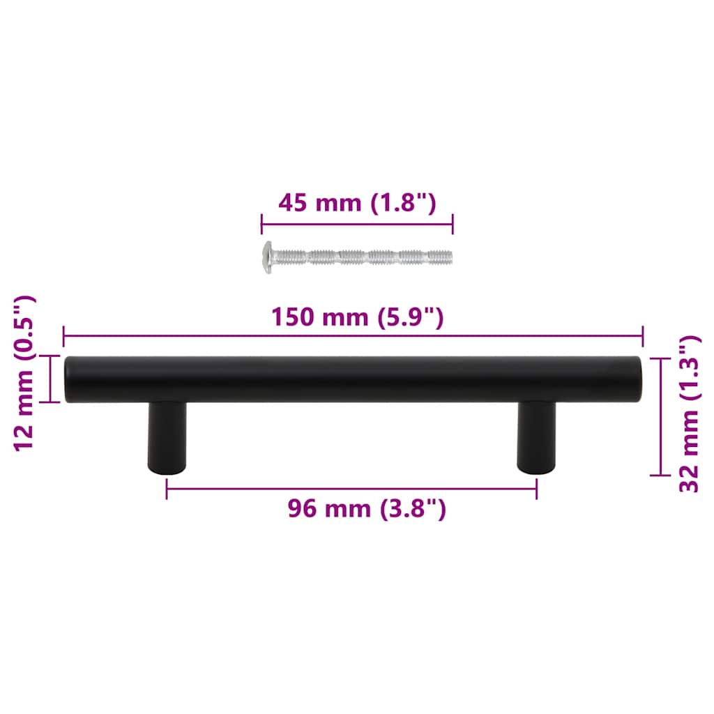 Cabinet Handles 10 pcs Black Hole Centre 96 mm Overall Length 150 mm Stainless Steel