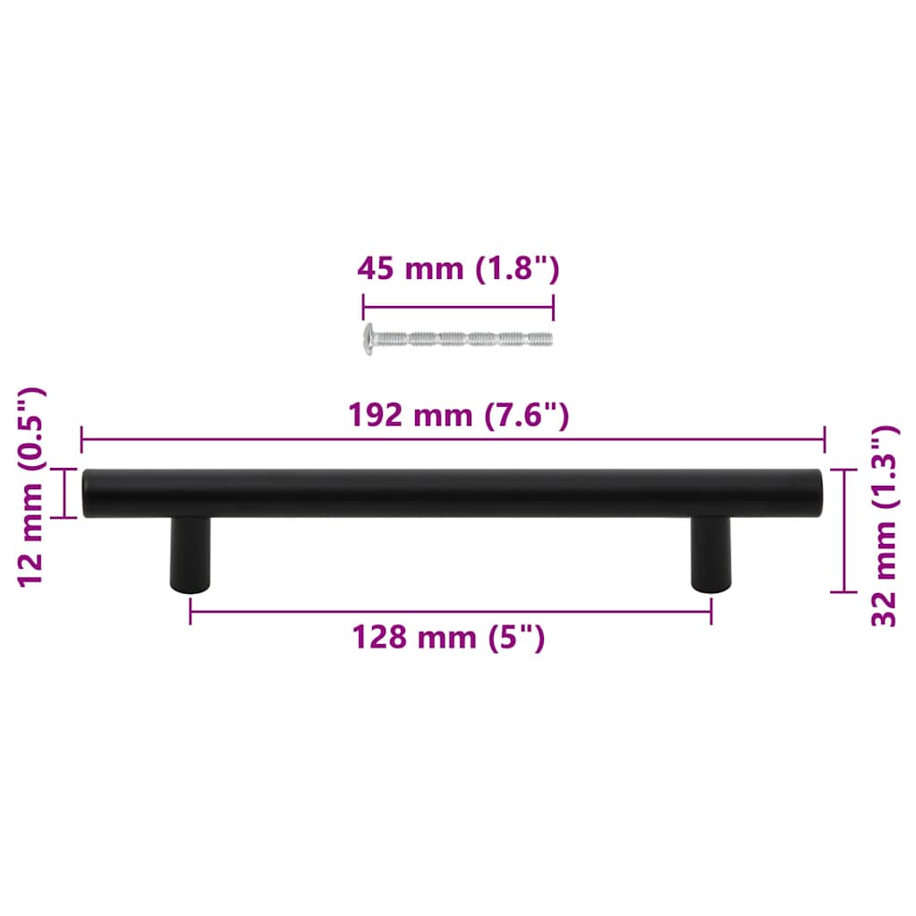 Cabinet Handles 10 pcs Black Hole Centre 128 mm Overall Length 192 mm Stainless Steel