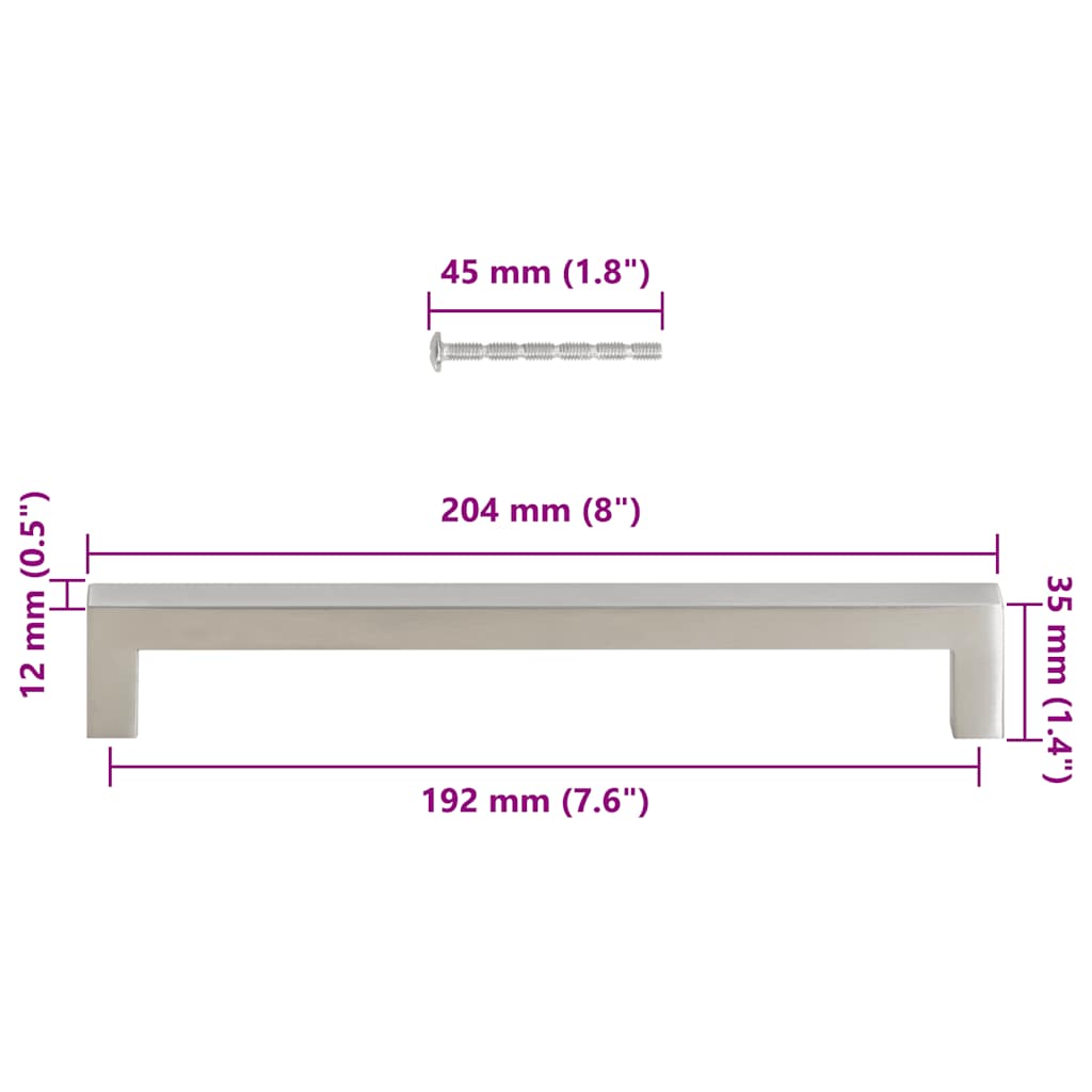 Cabinet Handles 5 pcs Silver 192 mm Stainless Steel