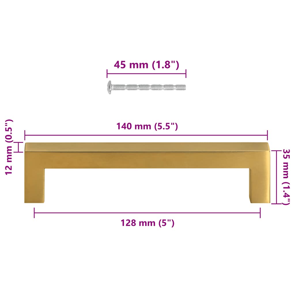 Cabinet Handles 10 pcs Gold 128 mm Stainless Steel