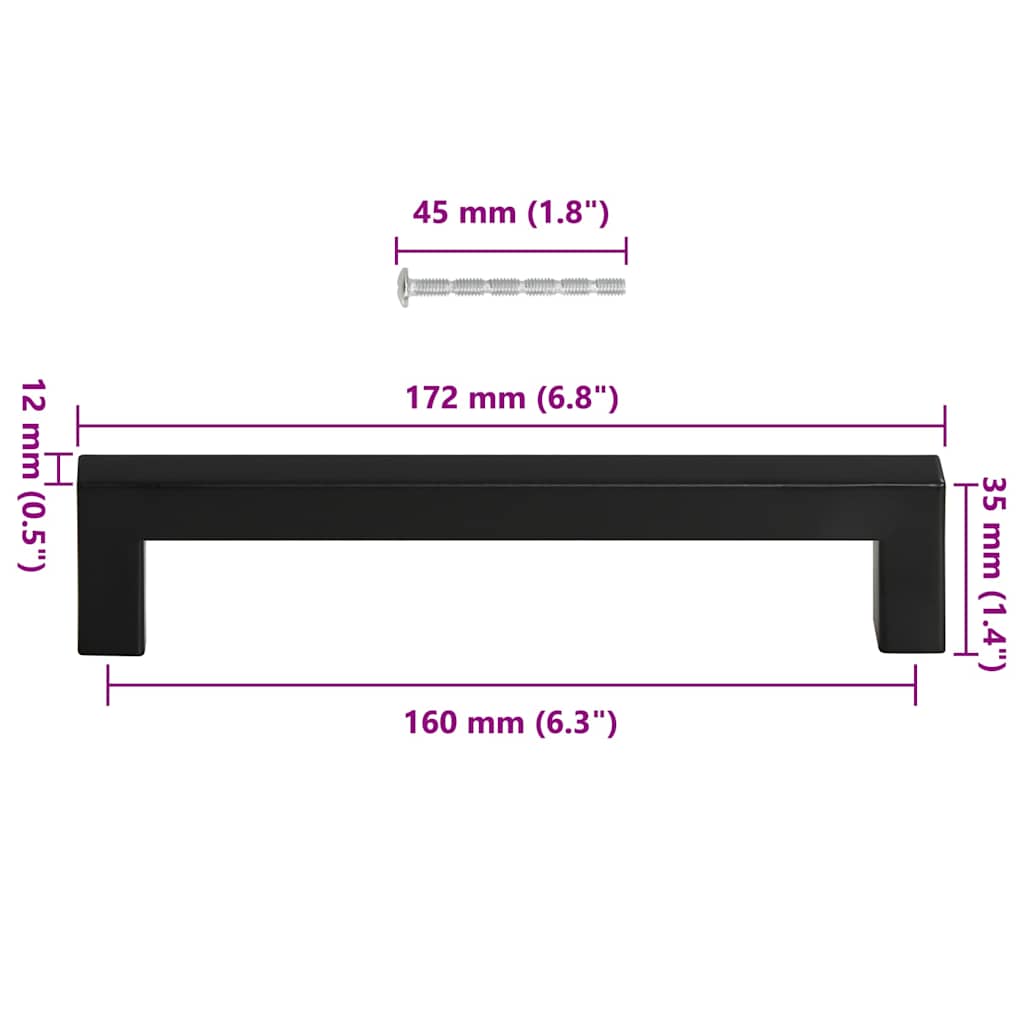 Cabinet Handles 10 pcs Black 160 mm Stainless Steel