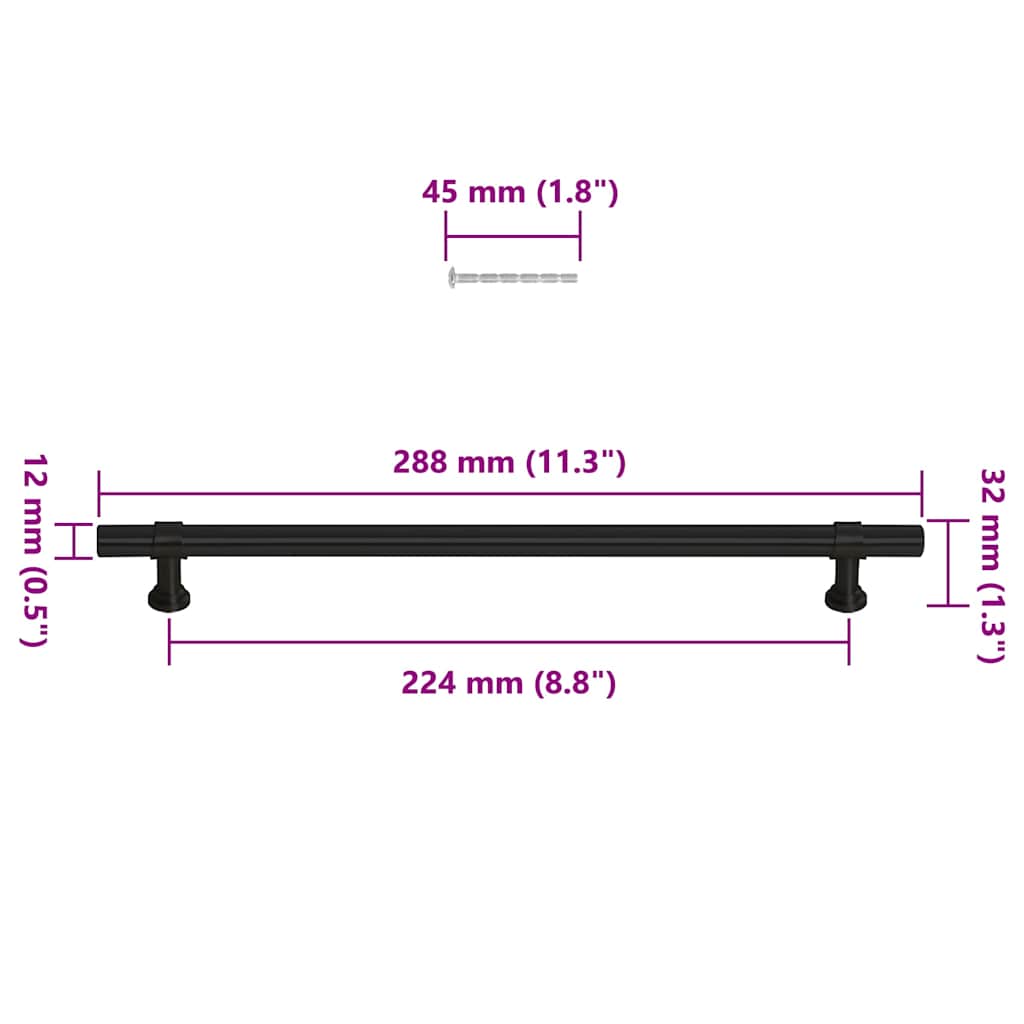 Cabinet Handles 5 pcs Black 224 mm Stainless Steel
