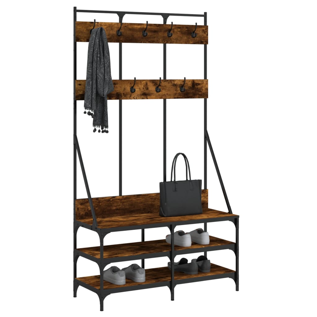 Clothes Rack with Shoe Storage Smoked Oak 100x40x184 cm