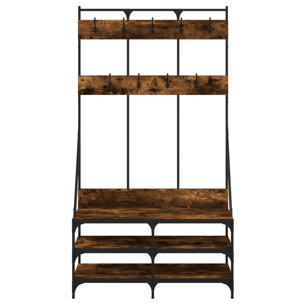 Clothes Rack with Shoe Storage Smoked Oak 100x40x184 cm