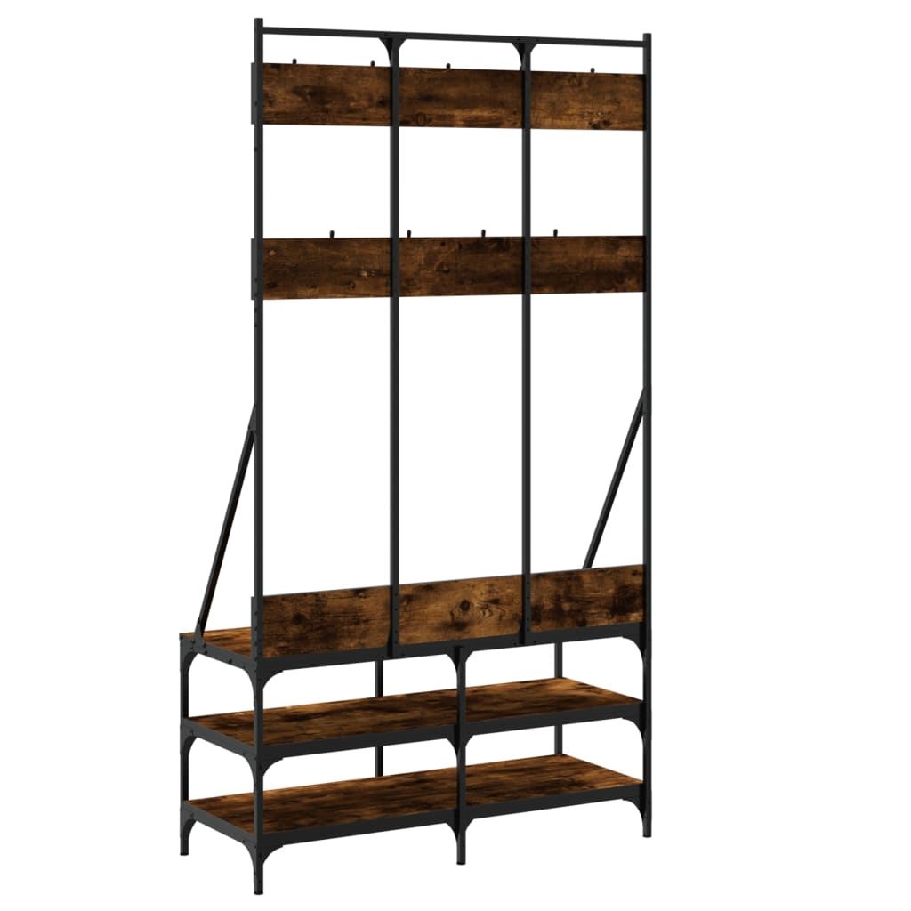 Clothes Rack with Shoe Storage Smoked Oak 100x40x184 cm