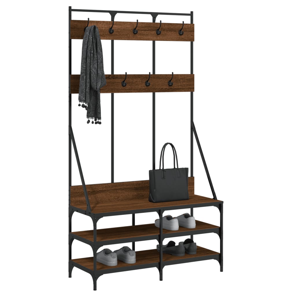 Clothes Rack with Shoe Storage Brown Oak 100x40x184 cm