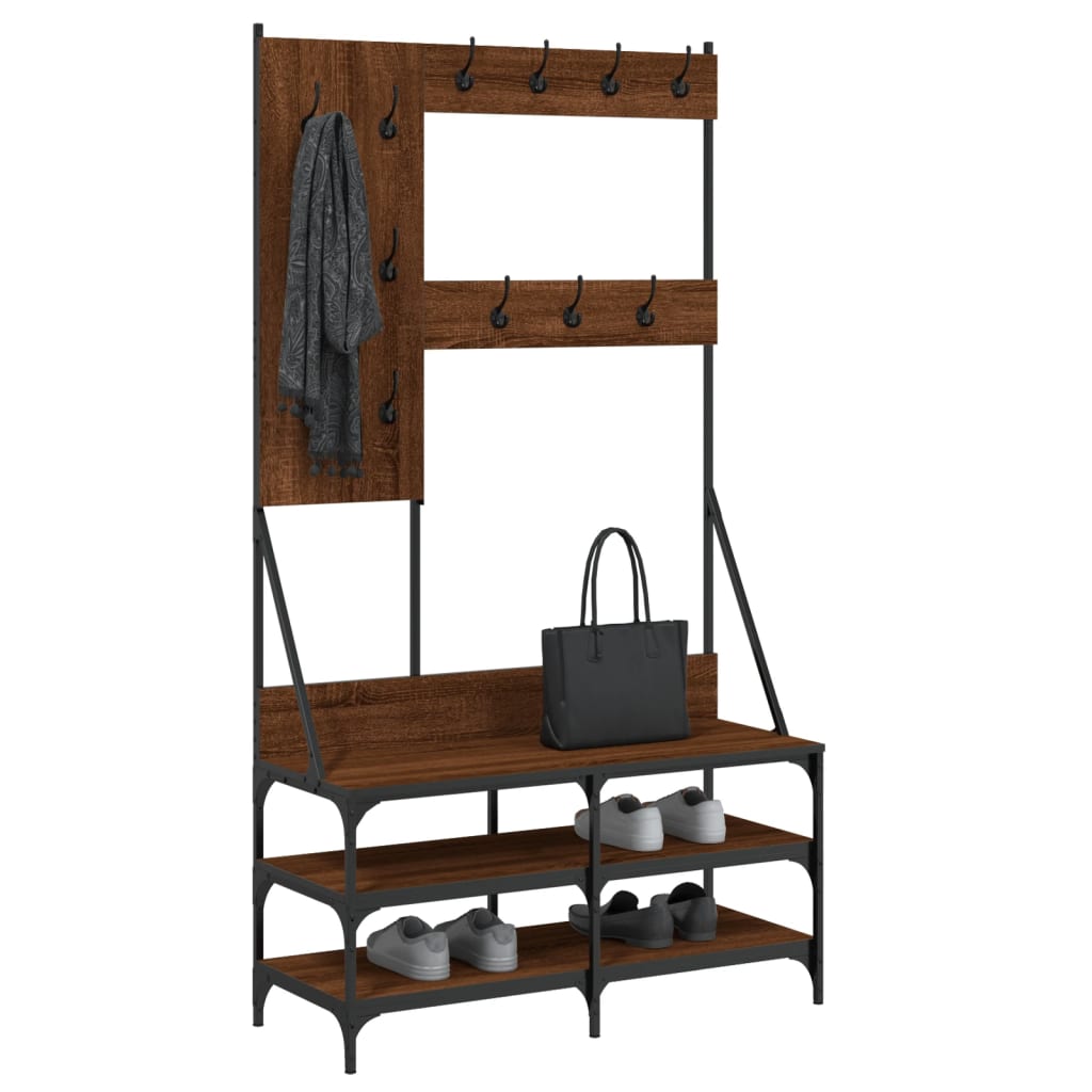 Clothes Rack with Shoe Storage Brown Oak 100x40x184 cm
