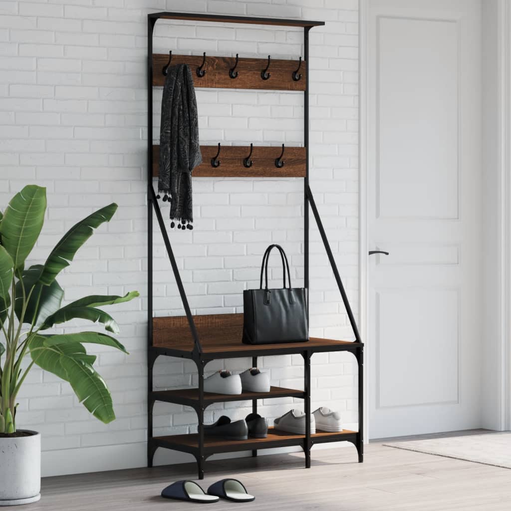 Clothes Rack with Shoe Storage Brown Oak 80x40x184 cm