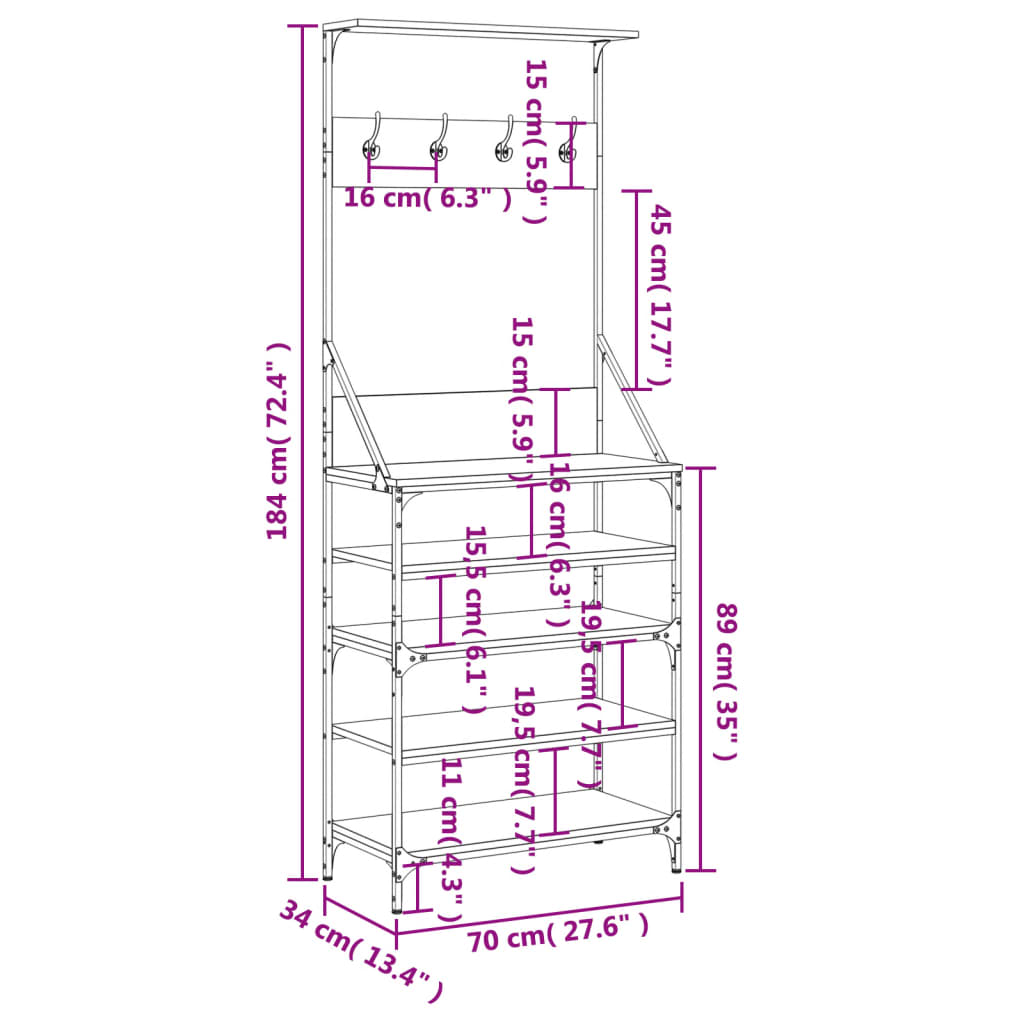 Clothes Rack with Shoe Storage Brown Oak 70x34x184 cm