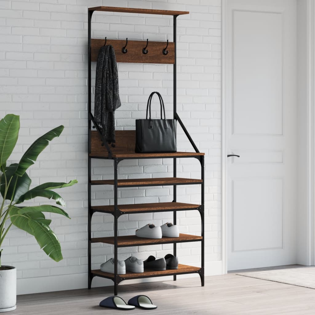 Clothes Rack with Shoe Storage Brown Oak 70x34x184 cm