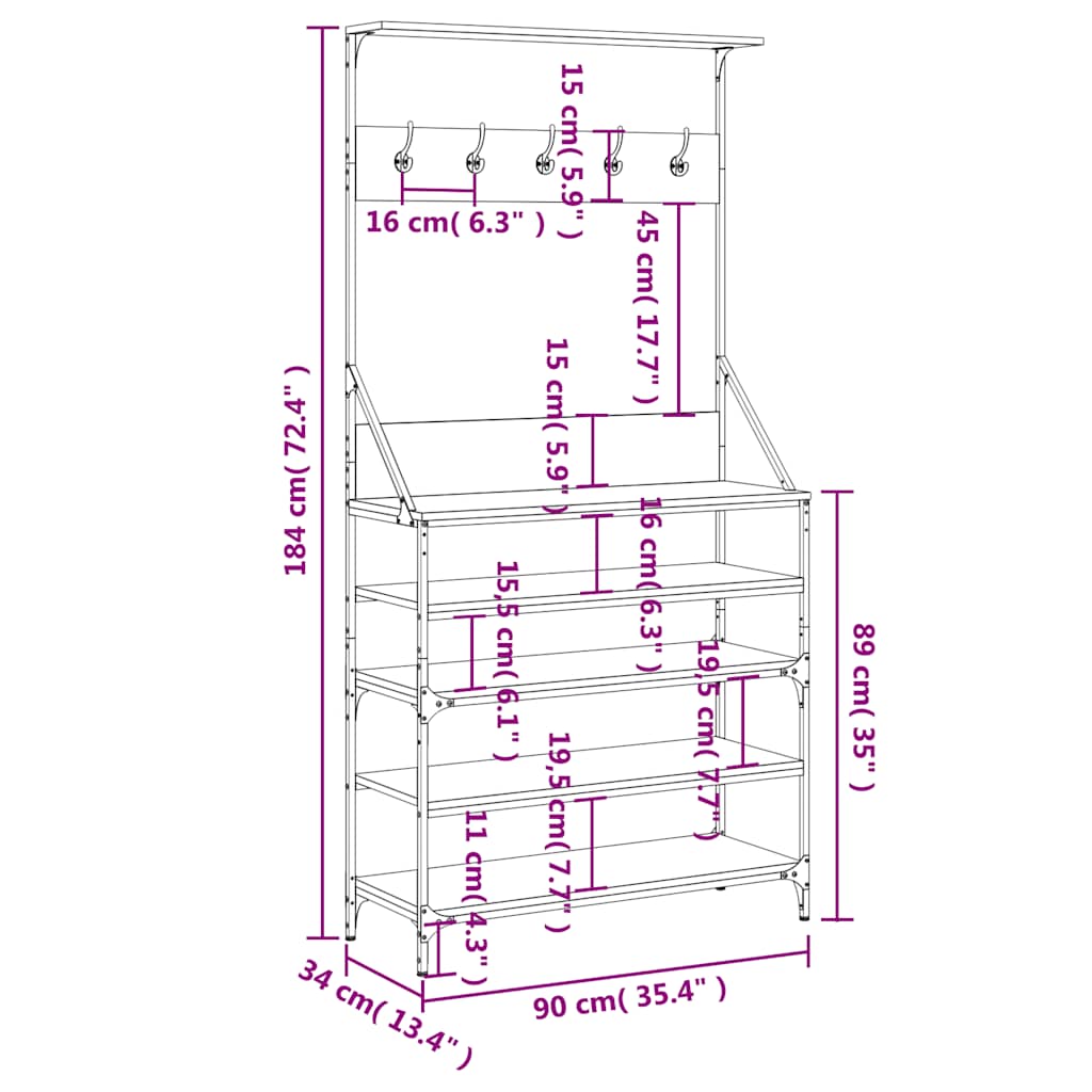 Clothes Rack with Shoe Storage Grey Sonoma 90x34x184 cm