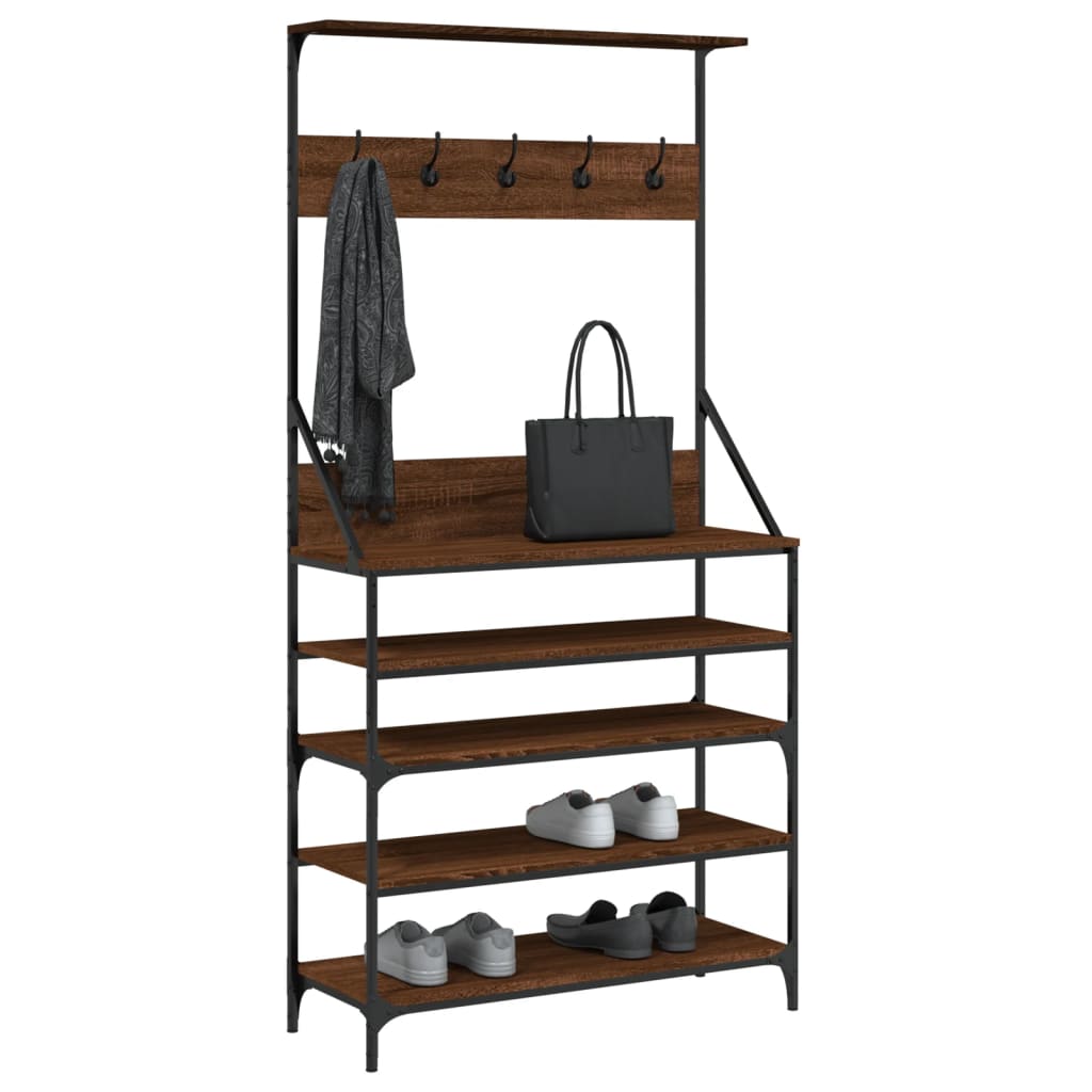Clothes Rack with Shoe Storage Brown Oak 90x34x184 cm