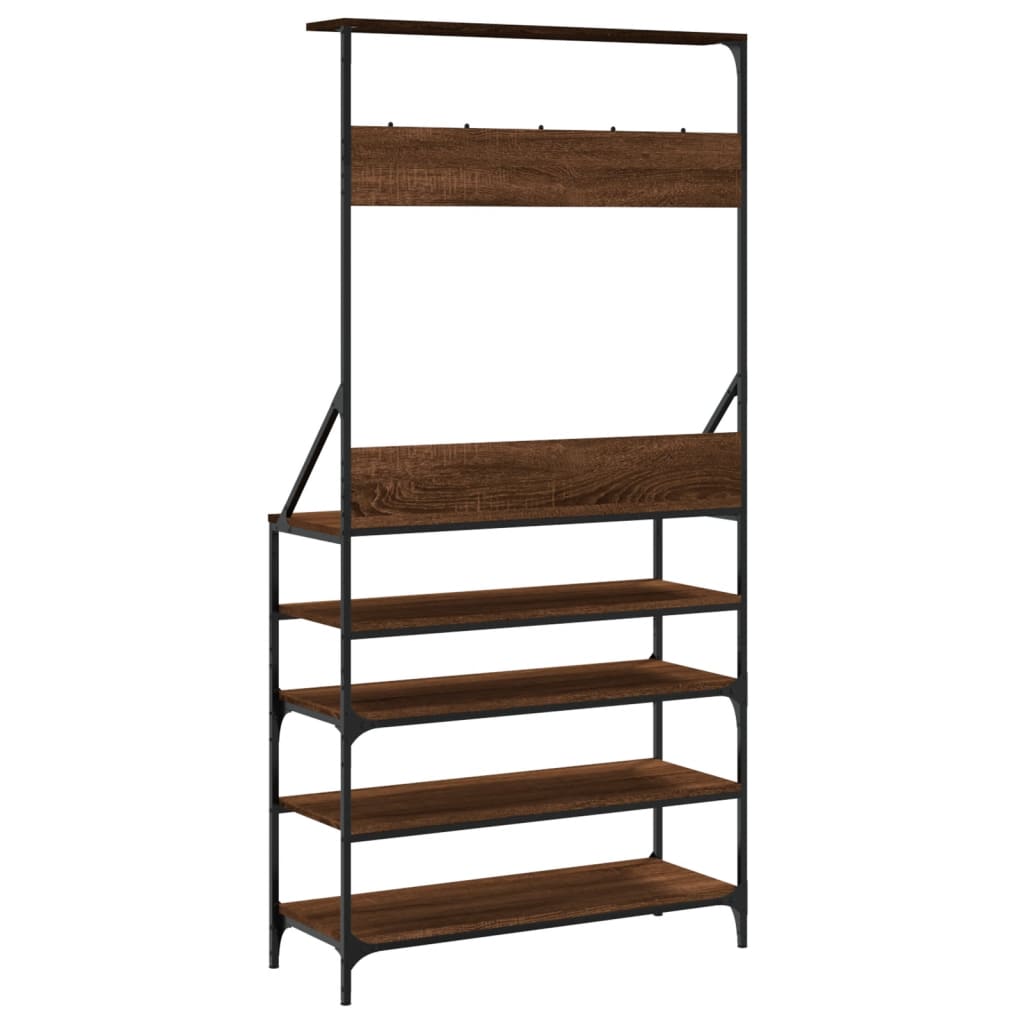 Clothes Rack with Shoe Storage Brown Oak 90x34x184 cm