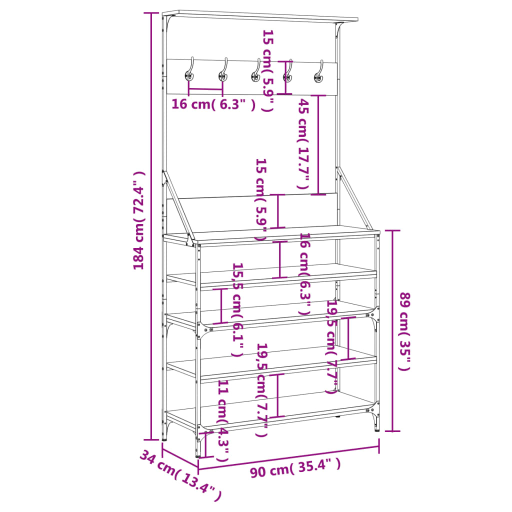 Clothes Rack with Shoe Storage Brown Oak 90x34x184 cm