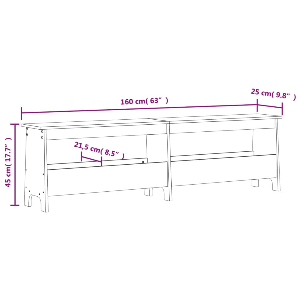 Hall Bench White 160x28x45 cm Solid Wood Pine