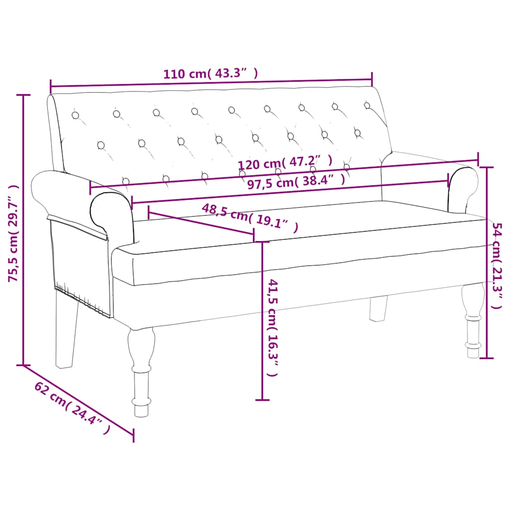 Bench with Backrest Dark Green 47.2"x24.4"x29.7" Fabric