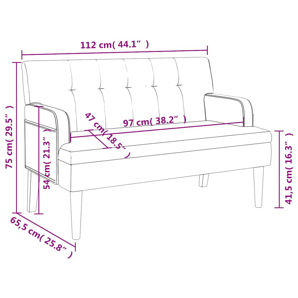 Bench with Backrest Black 44.1x25.8x29.5" Faux Leather