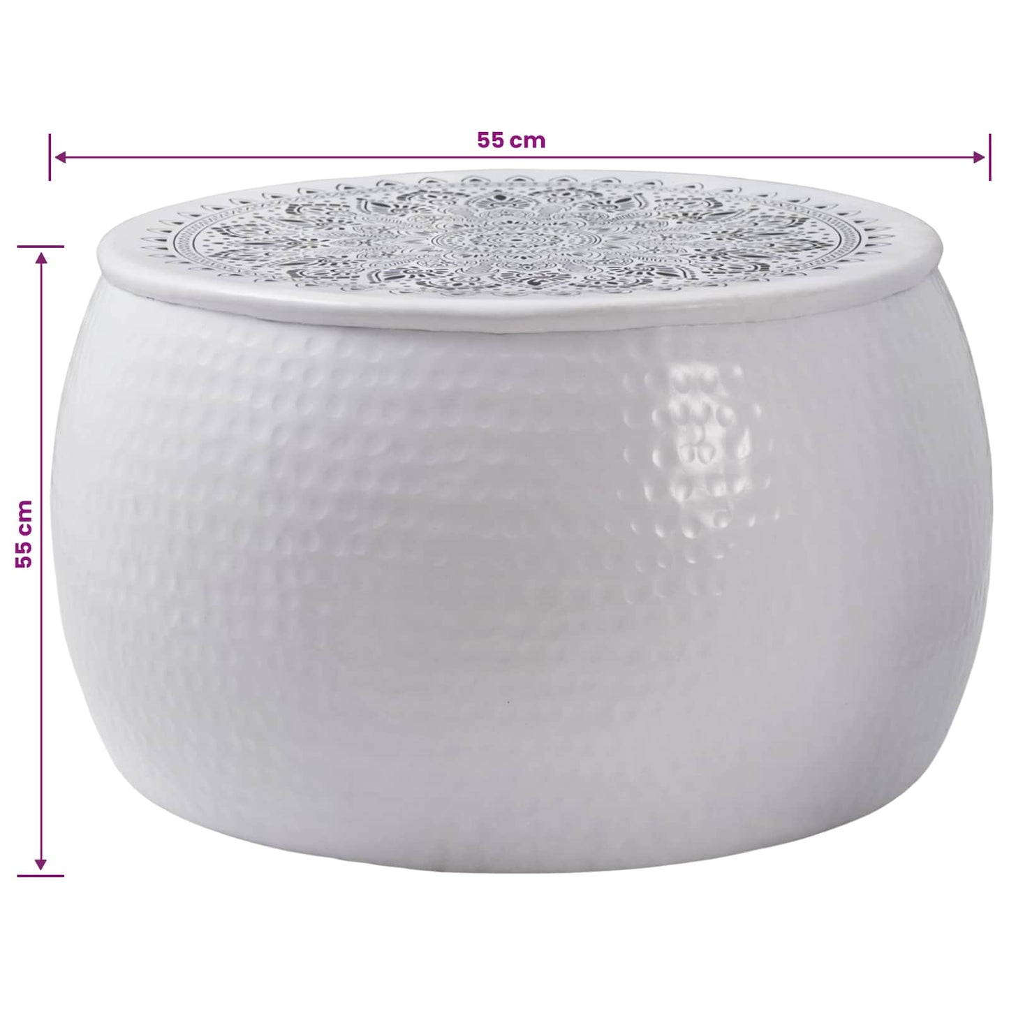 Round Coffee Table Hammered White Ø 55 x 55 cm Aluminium