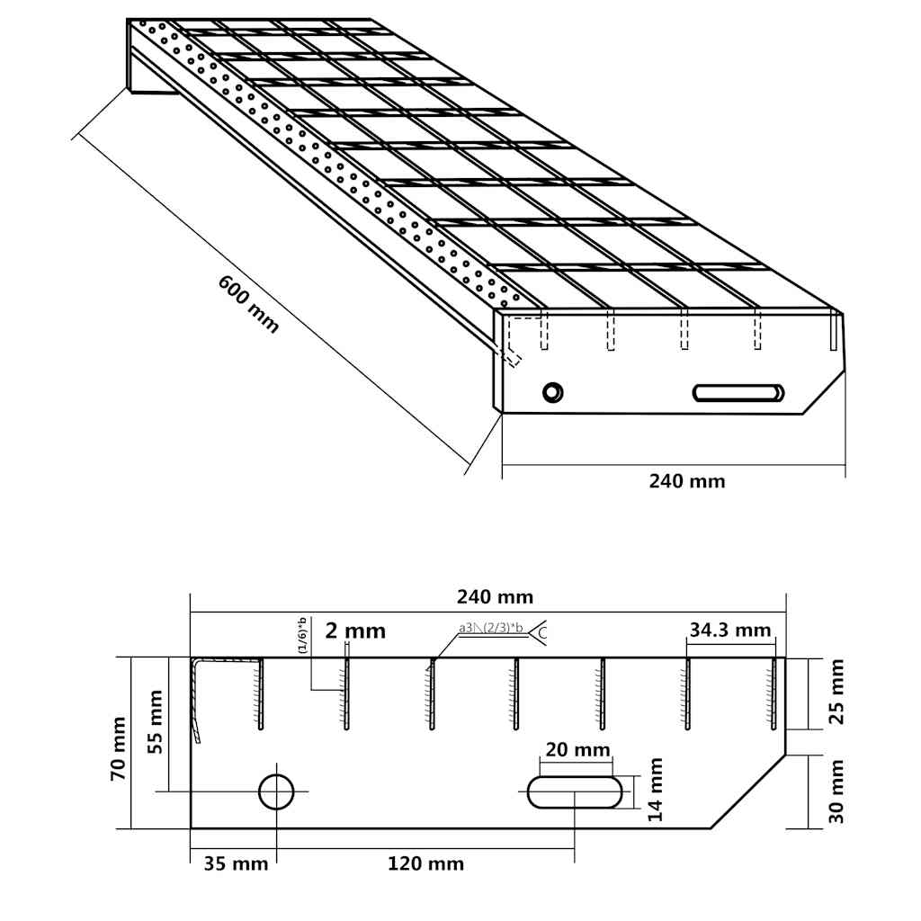 Grate Step 60x24x7 cm Galvanised Steel