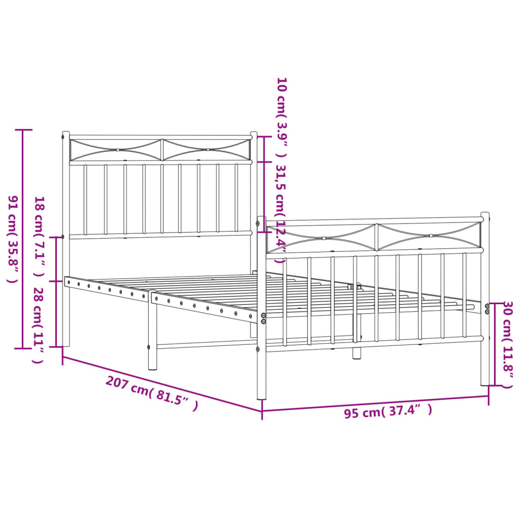 Metal Bed Frame without Mattress with Footboard Black 90x200cm