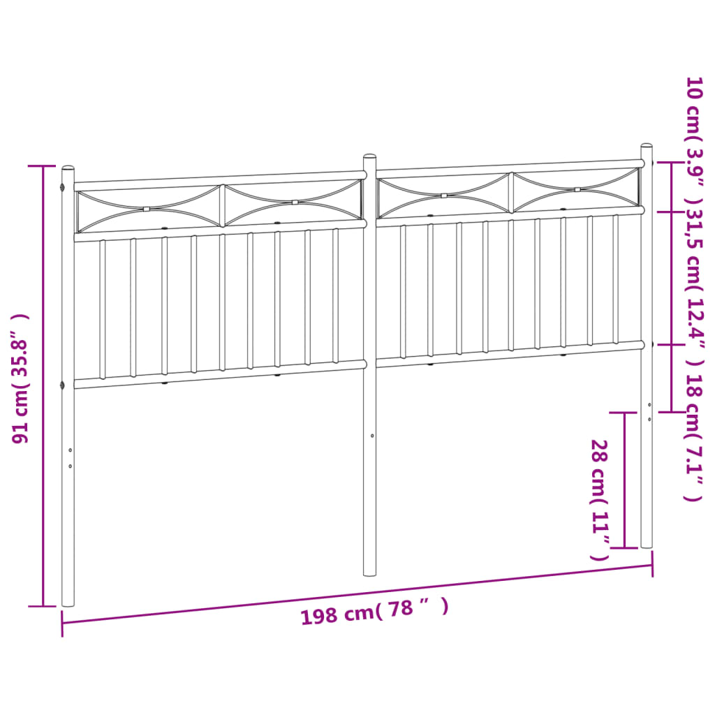 Metal Replace Headboard Black 193 cm