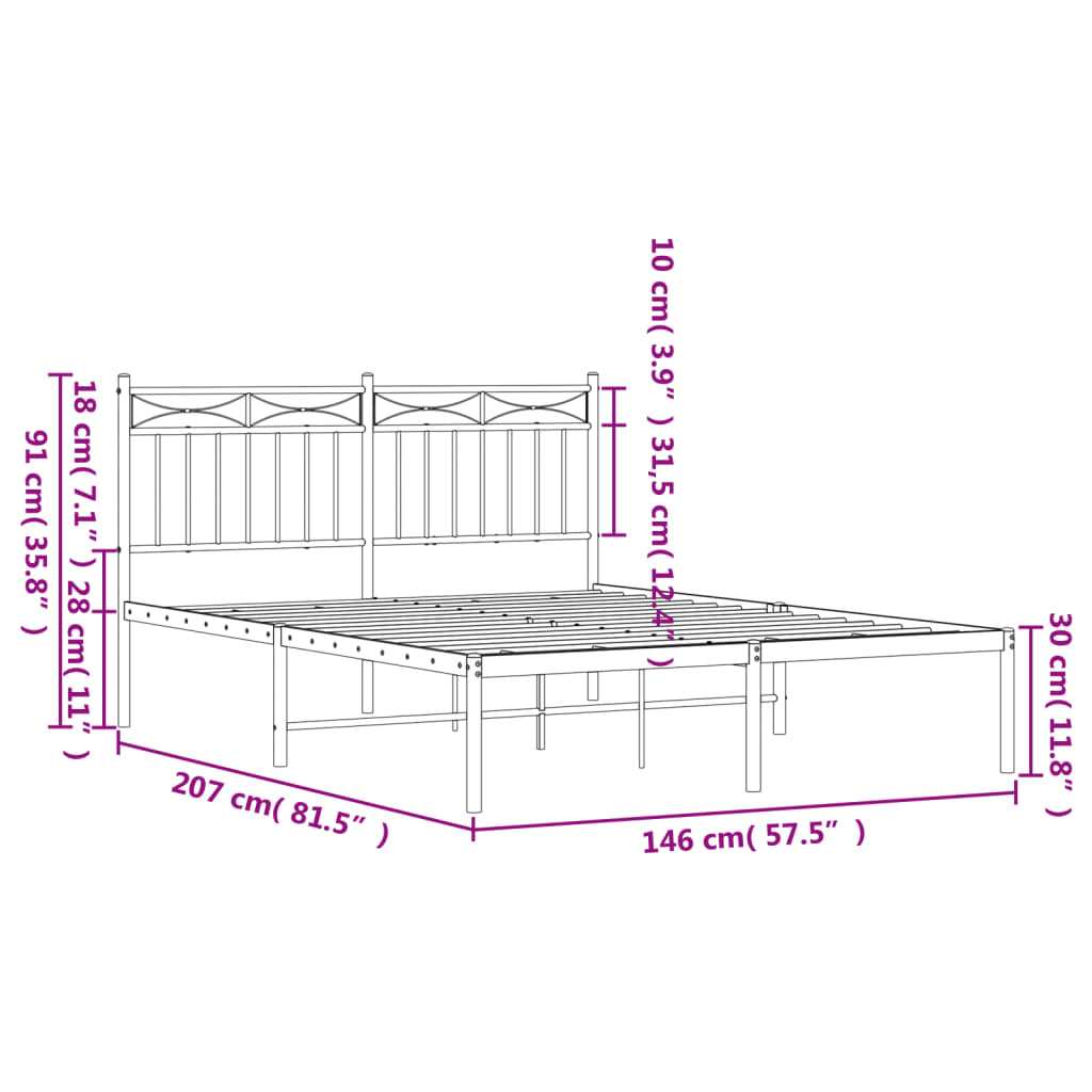 Metal Bed Frame without Mattress with Headboard White 140x200cm