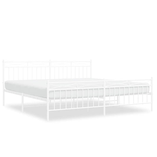 Metal Bed Frame without Mattress with Footboard White 193x203cm