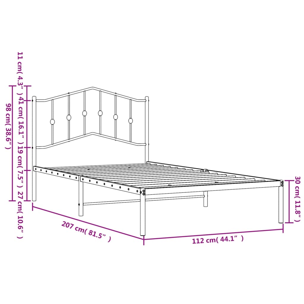 Bed Frame | Black | Powder-coated Steel | Single | Bed Frame