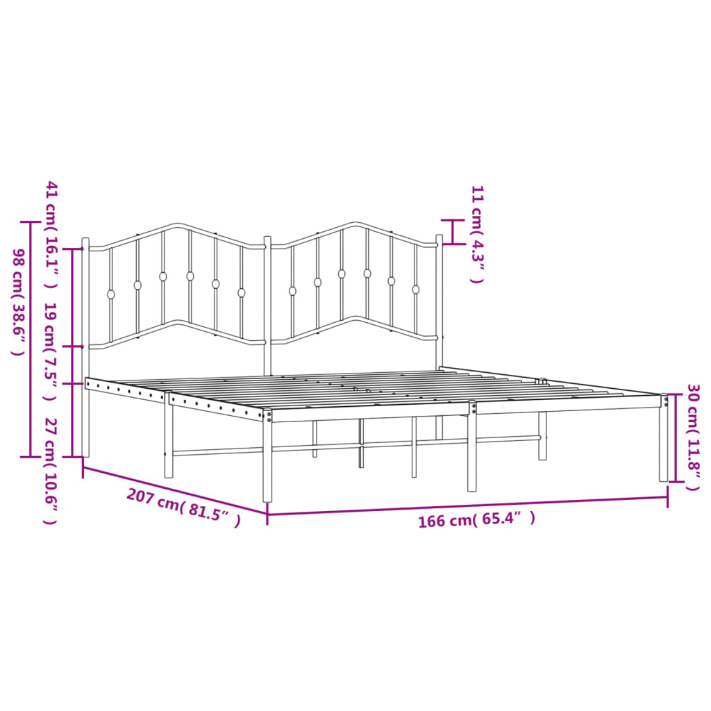 Metal Bed Frame without Mattress with Headboard Black 160x200cm