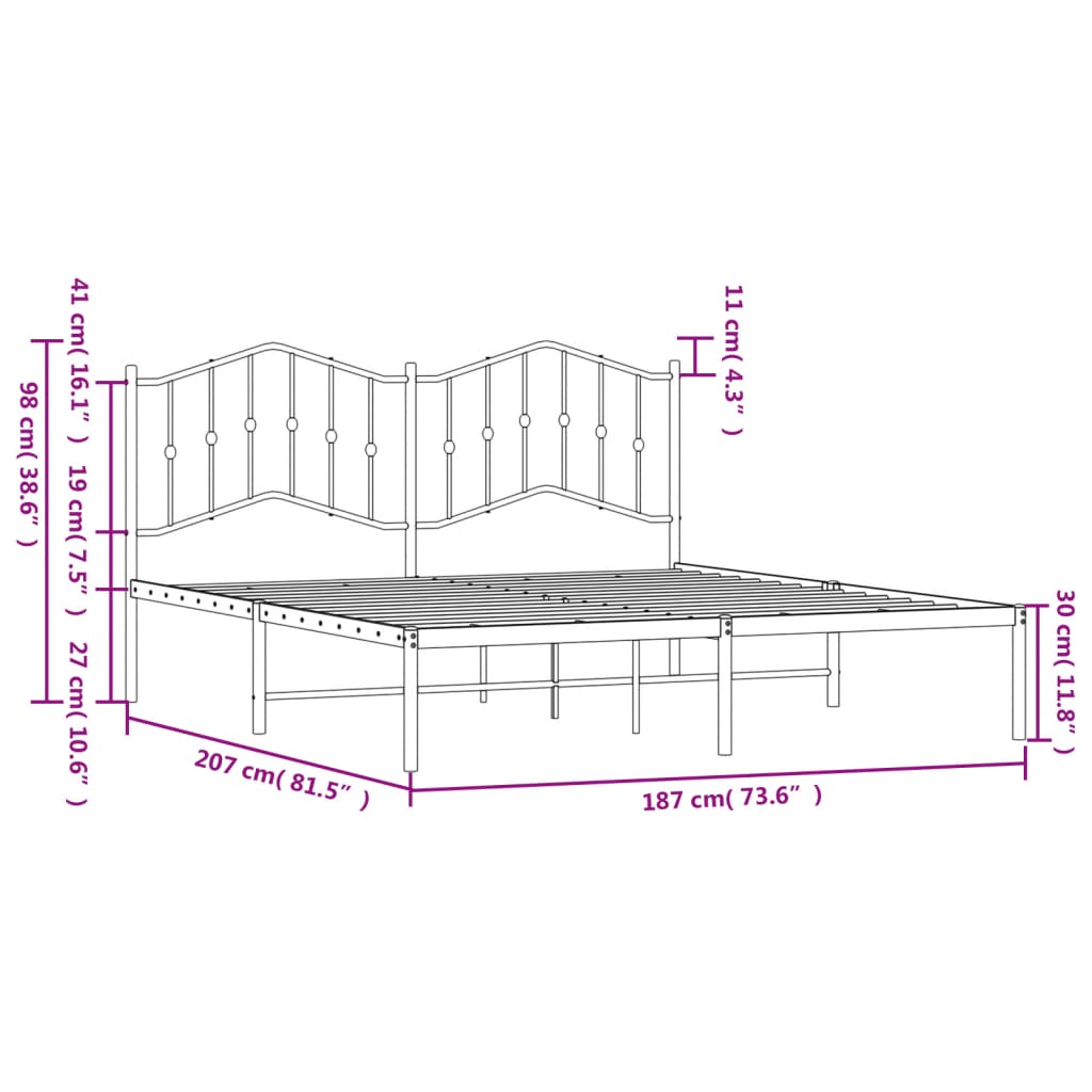 Metal Bed Frame without Mattress with Headboard Black 180x200cm