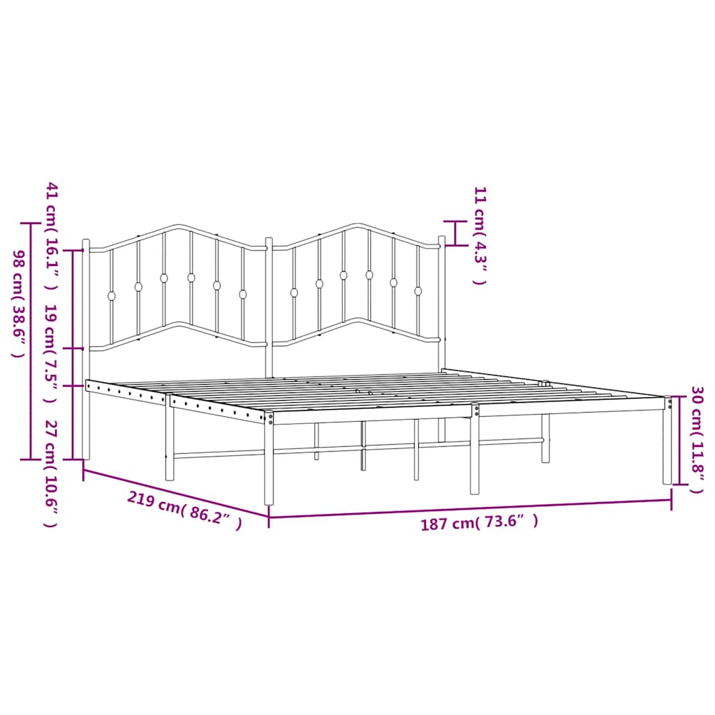 Bed Frame | Black | Powder-coated steel | King | Bed Frame | Rectangular