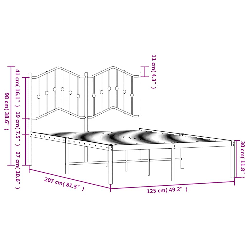 Metal Bed Frame without Mattress with Headboard White 120x200cm