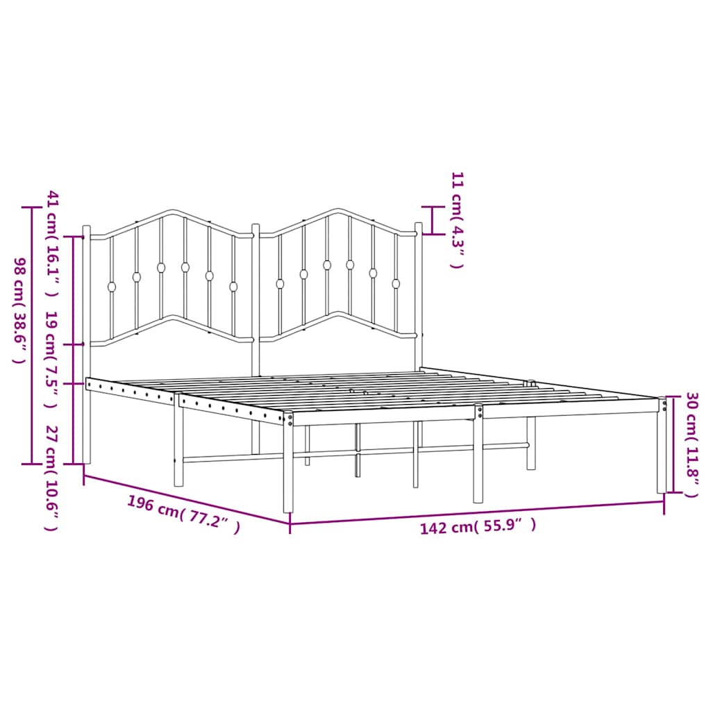 Bed Frame | White | Steel | 135x190 cm | Bed Frame | Rectangular