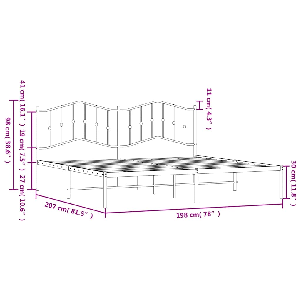 Bed Frame | White | Steel | 193x203 cm | Bed Frame | Rectangular