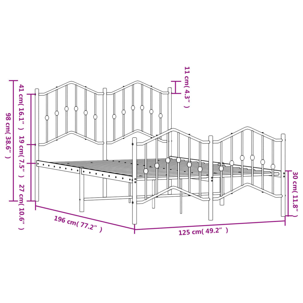 Bed Frame | White | Powder-Coated Steel | Small Double | Bed Frame