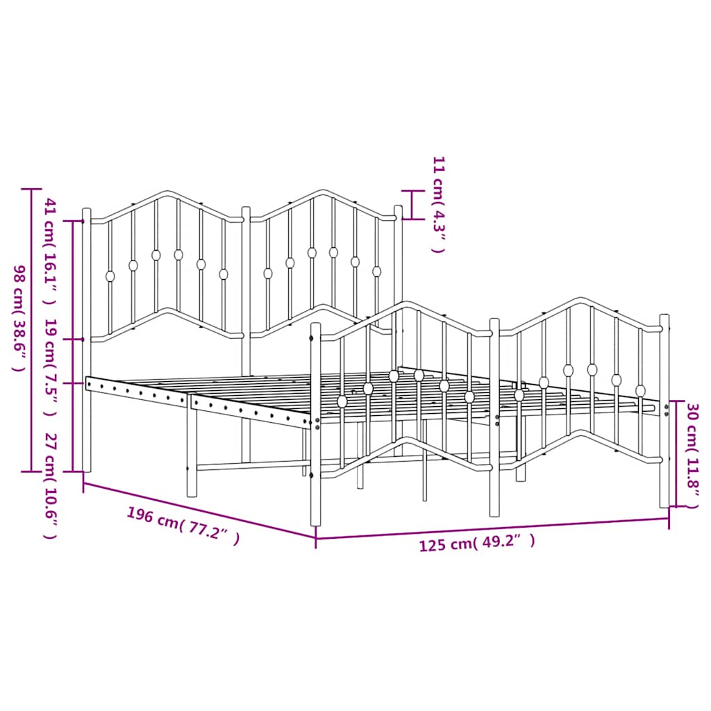 Metal Bed Frame without Mattress with Footboard White 120x190cm