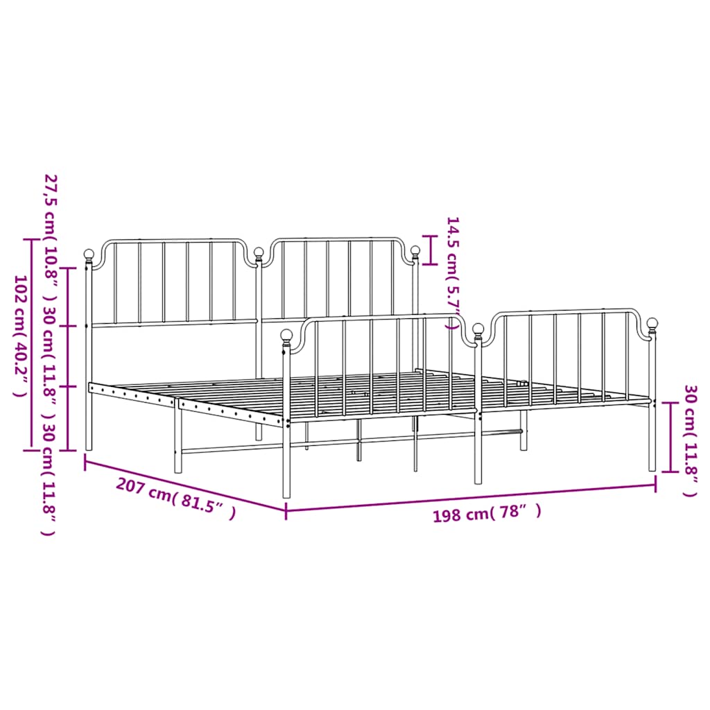Metal Bed Frame without Mattress with Footboard Black 193x203cm