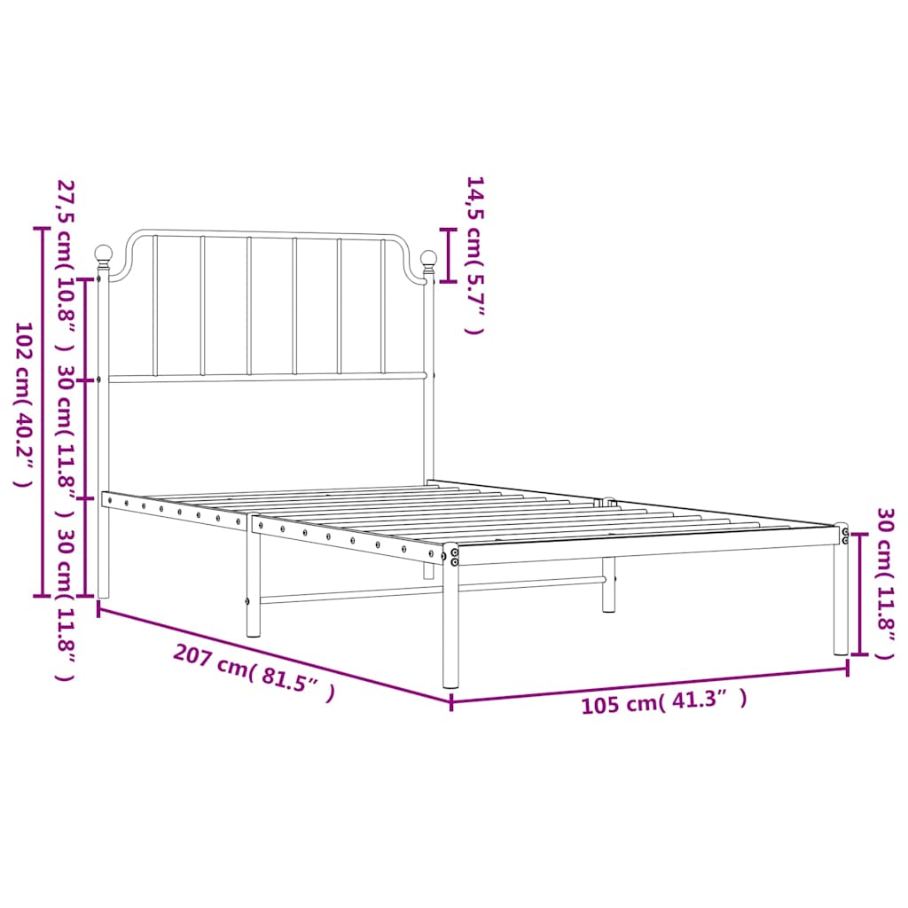 Metal Bed Frame without Mattress with Headboard White 100x200cm