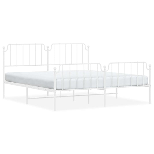 Metal Bed Frame without Mattress with Footboard White 183x213cm