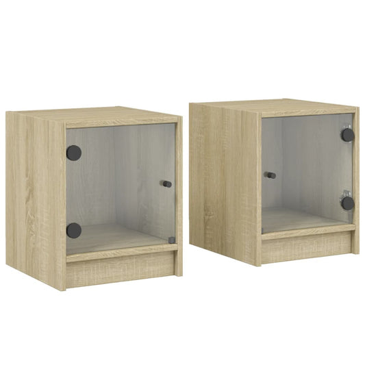 Bedside Cabinets with Glass Doors 2 pcs Sonoma Oak 35x37x42 cm