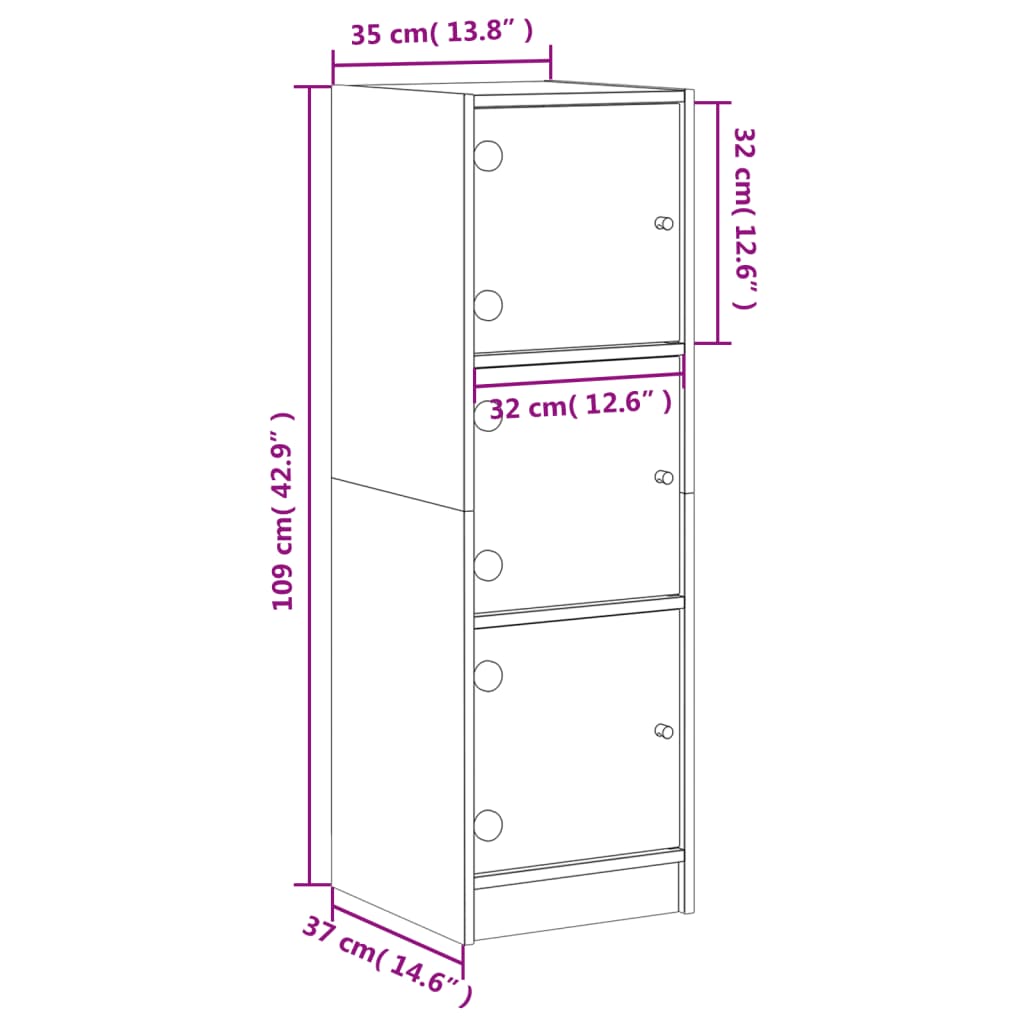 Highboard with Glass Doors Smoked Oak 35x37x109 cm